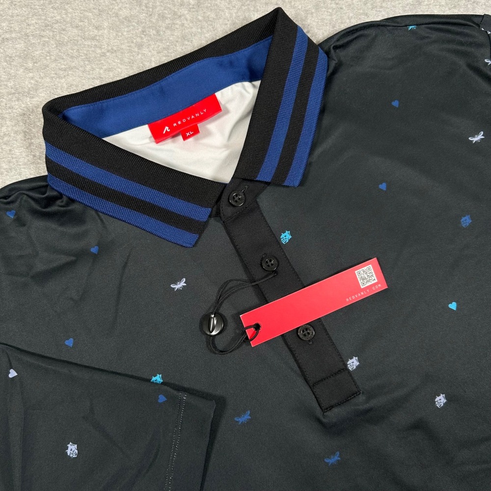 Redvanly Golf Polo Shirt Mens XL Black Langham Striped Collar Performance‎ NEW
